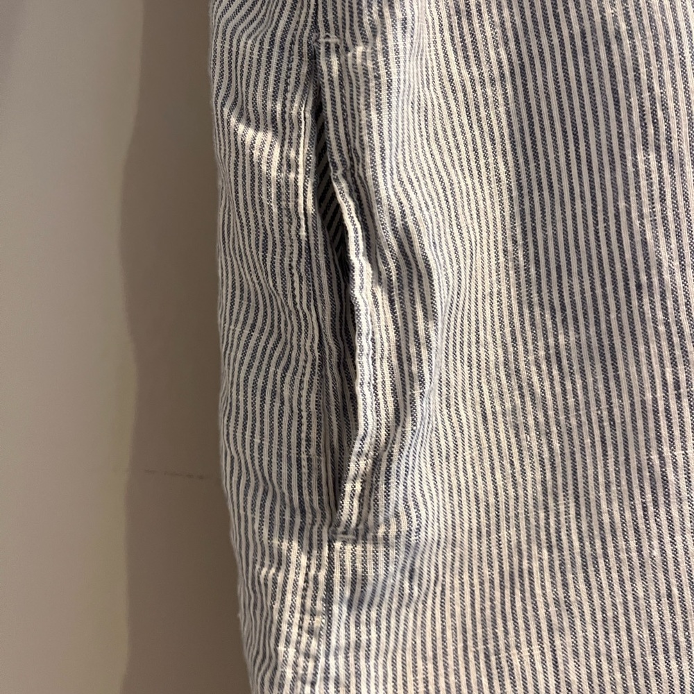 Quince 100% European Linen Shirt Dress Medium Blue White Pinstriped EUC Striped - Picture 7 of 12